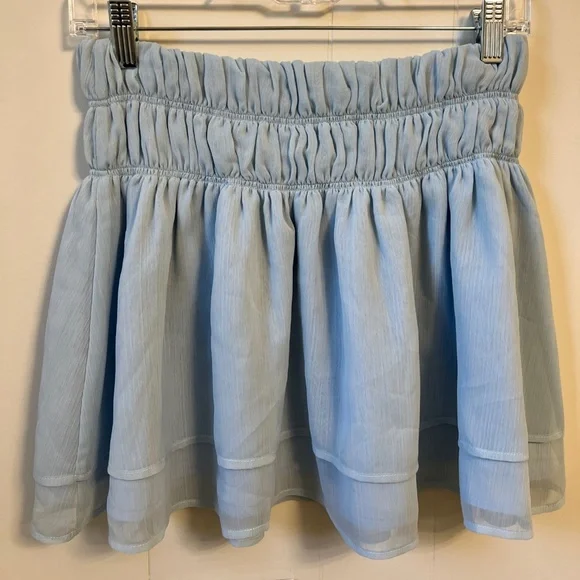 TULAROSA Natalie Mini Skirt in Baby Blue Revolve Smocked Waist Pull On SMALL - Picture 7 of 12